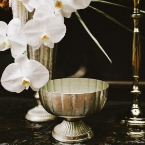 Distressed Champagne Fluted Metal Compote Bowl - Image 2