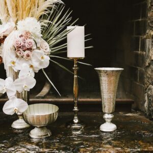 Distressed Champagne Fluted Metal Compote Bowl - Image 4