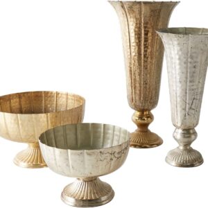 Distressed Champagne Fluted Metal Compote Bowl - Image 5
