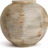 Rustic Ribbed Round Terracotta Vase