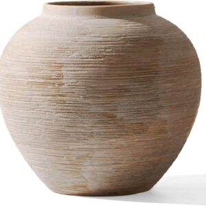 Rustic Ribbed Round Terracotta Vase - Image 16