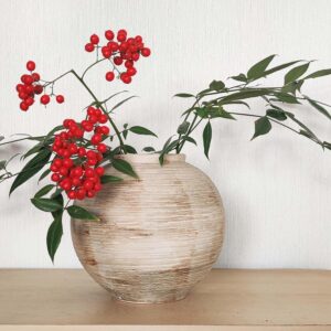 Rustic Ribbed Round Terracotta Vase - Image 2