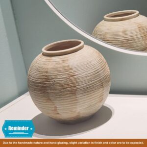 Rustic Ribbed Round Terracotta Vase - Image 4