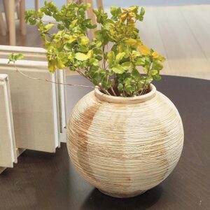 Rustic Ribbed Round Terracotta Vase - Image 6