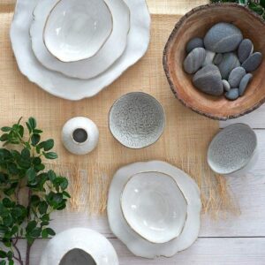 Rustic White Glazed Ceramic Decorative Bowl - Image 6