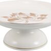 White Ceramic Footed Serving Plate with Golden Lotus Design