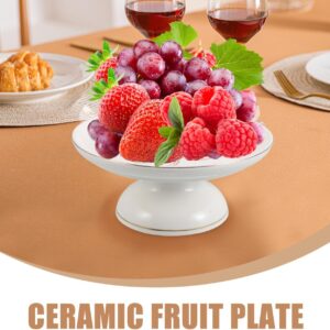 White Ceramic Footed Serving Plate with Golden Lotus Design - Image 2