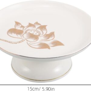White Ceramic Footed Serving Plate with Golden Lotus Design - Image 3