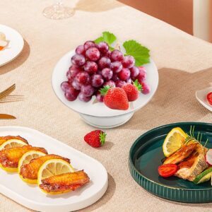 White Ceramic Footed Serving Plate with Golden Lotus Design - Image 5