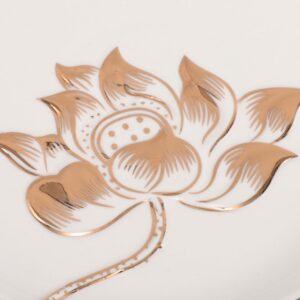 White Ceramic Footed Serving Plate with Golden Lotus Design - Image 7