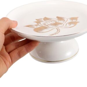 White Ceramic Footed Serving Plate with Golden Lotus Design - Image 8