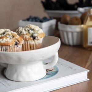 White Reactive Glaze Stoneware Pedestal Bowl - Image 10