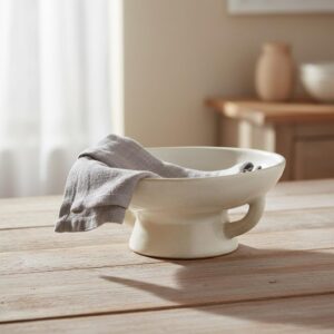 White Reactive Glaze Stoneware Pedestal Bowl - Image 2